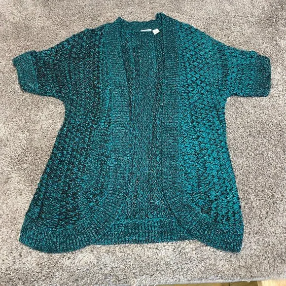 Cato Women Large Short Sleeve Sweater Open Front Roll Tab Decorative Sleeve - Picture 14 of 14